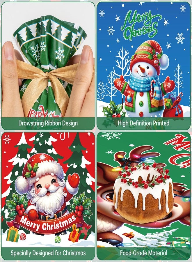 PERFQU 30 Pcs Merry Xmas Gift Bags - Christmas Drawstring Goodie Bags, Blue Red Green Plastic Christmas Treat Candy Goodie Cookie Favor Bag Bulk for Winter Xmas Holiday Christma Party Favors Supplies - Image 5